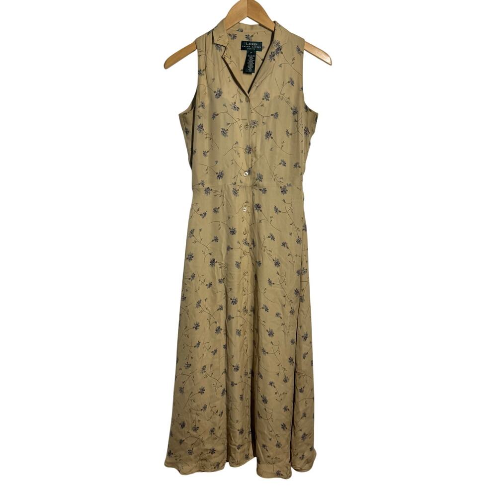 Vintage Ralph Lauren 100% Silk Maxi Dress Women 2P ButtonUp Tradwife Cottage